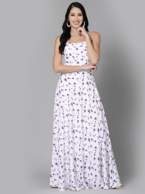 AAYU Women Maxi White, Purple Dress