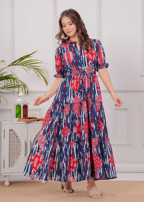 HouseofCommoun Women A-line Multicolor Maxi/Full Length Dress