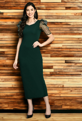 HouseOfCommon Women Bodycon Green Below Knee Dress