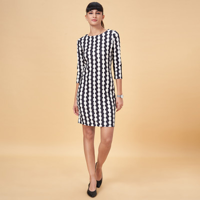 Annabelle by Pantaloons Women A-line Black, White Knee Length Dress