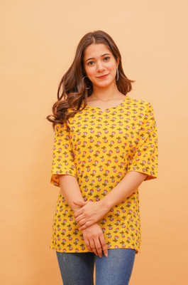 THE TINGE Casual Printed Women Yellow Top