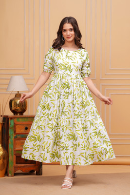 Malia Fashion Women Fit and Flare Green Maxi/Full Length Dress