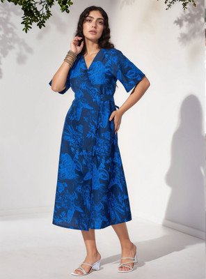 Dressberry Women Fit and Flare Blue Midi/Calf Length Dress
