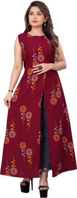 Modli 20 Fashion Women Printed Frontslit Kurta(Maroon)