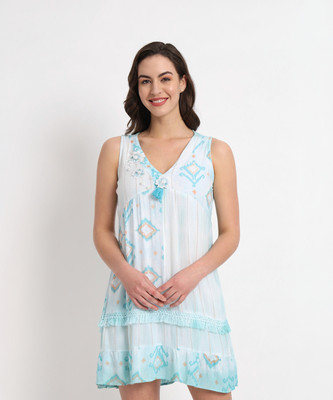 Veldress Women Fit and Flare Light Green, Orange, White Above Knee/Mid Thigh Length Dress