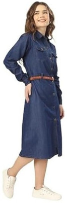 Tripursundari Fashion Women A-line Blue Midi/Calf Length Dress