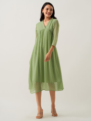 AASK Women Fit and Flare Light Green Midi/Calf Length Dress