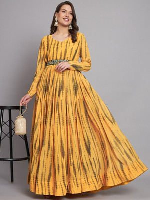 Onesree Women Fit and Flare Yellow Maxi/Full Length Dress