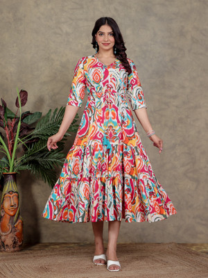 Aramya Women Ethnic Dress Multicolor Midi/Calf Length Dress