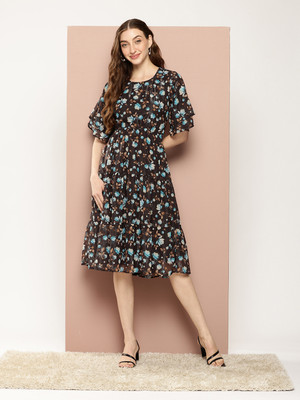 Dream Star Women Fit and Flare Multicolor Midi/Calf Length Dress
