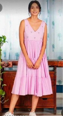 KHWAISH COLLECTION Women Fit and Flare Pink Below Knee Dress
