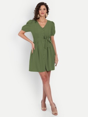 MINGLAY Women A-line Green Dress