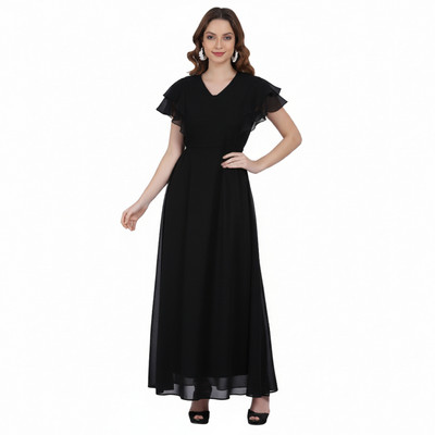 color world Women Fit and Flare Black Maxi/Full Length Dress