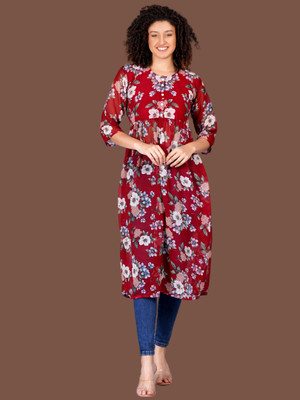 Highlight fashion export Women Fit and Flare Red Midi/Calf Length Dress