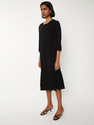 MAX Women A-line Black Below Knee Dress