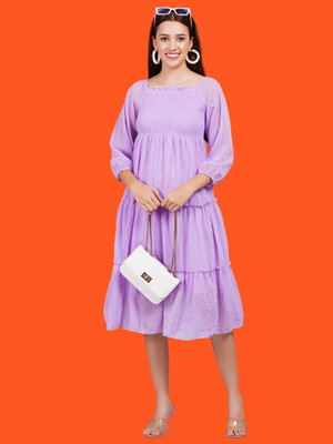Oh Mi Dios Women Gathered Purple Midi/Calf Length Dress