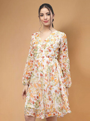 Moda Rapido Women Fit and Flare Multicolor Knee Length Dress