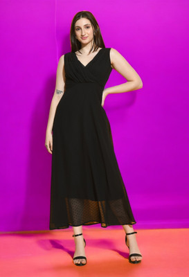 PATER Women A-line Black Midi/Calf Length Dress