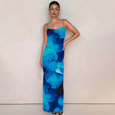 OUTZIDR Women Bodycon Blue Ankle Length Dress