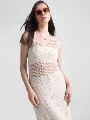 ONLY Women Shift Beige Midi/Calf Length Dress