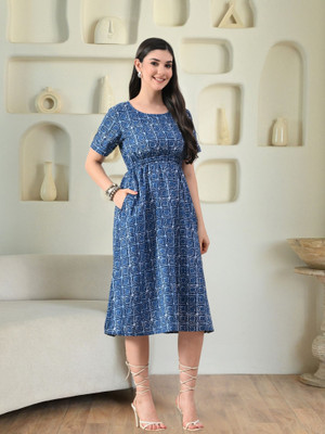 Sangria Women A-line Blue Midi/Calf Length Dress