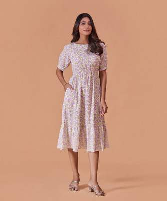 FashFun Women Fit and Flare Purple Midi/Calf Length Dress