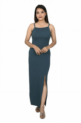 Turtlebay Clothing Women Bodycon Blue Maxi/Full Length Dress