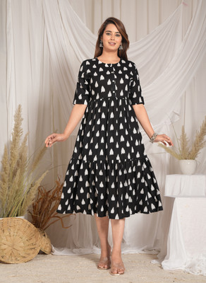 asifarheen Women Fit and Flare Black Midi/Calf Length Dress