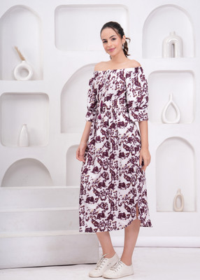 JC4U Women Shift Red Midi/Calf Length Dress