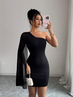 TIVANTE Women Bodycon Black Above Knee/Mid Thigh Length Dress