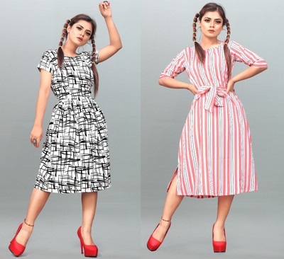 tanvi creation Women Fit and Flare White Below Knee Dress