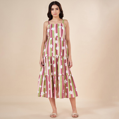 Akkriti by Pantaloons Women Fit and Flare Pink Midi/Calf Length Dress