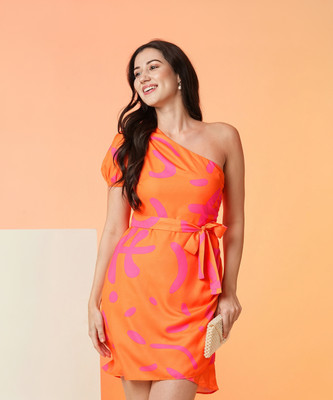 Globus Women Sheath Orange Above Knee/Mid Thigh Length Dress