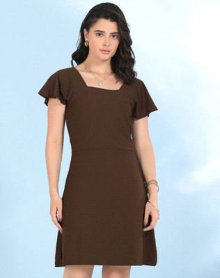 Selvia Women A-line Brown Above Knee/Mid Thigh Length Dress