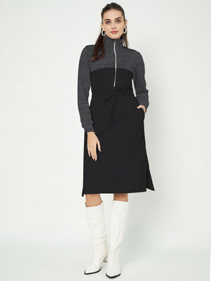 BRINNS Women Tiered Black Knee Length Dress