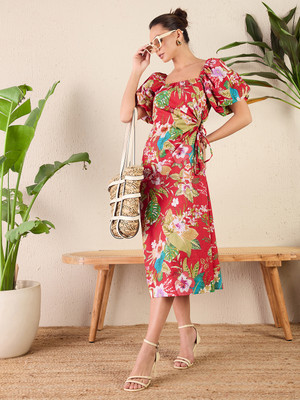 Uptownie Women A-line Red Midi/Calf Length Dress