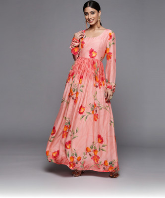 Varanga Women Gown Pink Maxi/Full Length Dress