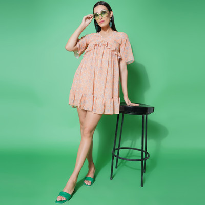 KATLINE Women Fit and Flare Multicolor Above Knee/Mid Thigh Length Dress