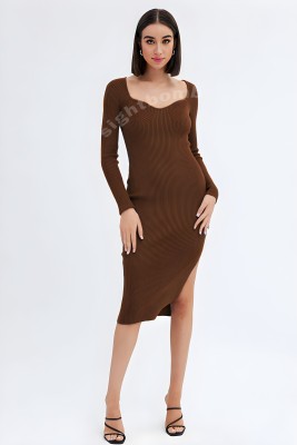 SIGHTBOMB Women Bodycon Brown Dress
