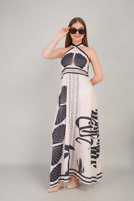 Gul West Women Maxi Black, Beige Full Length Dress
