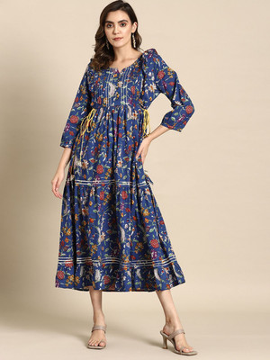 all about you Women A-line Blue Midi/Calf Length Dress
