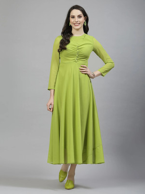 Herway Women Fit and Flare Light Green Maxi/Full Length Dress