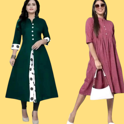 Suhani Creationnm Women Embroidered, Printed A-line Kurta(Green, Maroon)