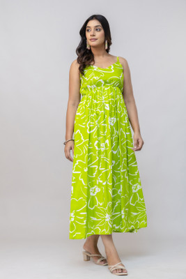 Pragusu Women Maxi Green Full Length Dress