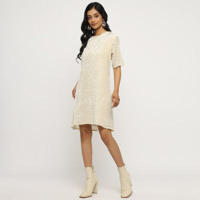 theulluu.com Women A-line White Knee Length Dress