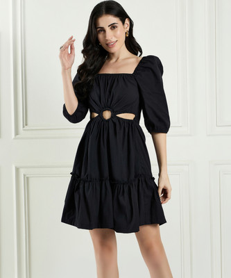 DRAPE AND DAZZLE Women A-line Black Mini/Short Dress