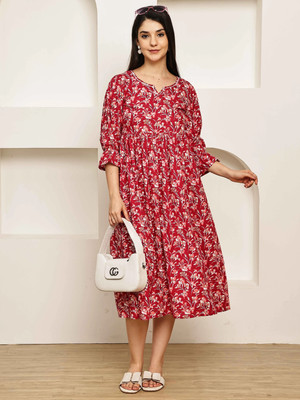 Wonder Weaves Women A-line Pink Midi/Calf Length Dress