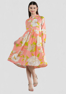 METRONAUT Women A-line Orange Knee Length Dress