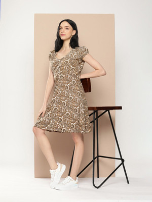 encore by INVICTUS Women A-line Brown Above Knee/Mid Thigh Length Dress