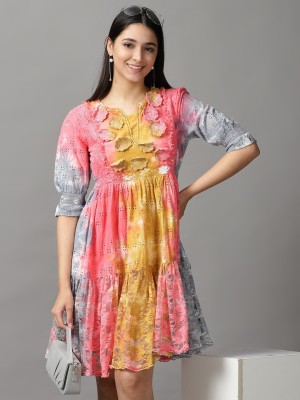 Showoff Women Fit and Flare Multicolor Dress